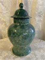 GREEN CERAMIC GINGER JAR WITH HOLES FOR LAMP