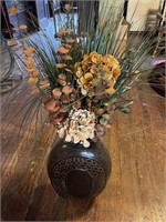 LARGE METAL VASE WITH DRIED FLOWERS
