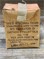 BOX 1939 WWII Italian Carcano Ammo 7.35 18 Rounds