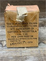 BOX 1939 WWII Italian Carcano Ammo 7.35 18 Rounds