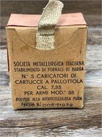 BOX 1939 WWII Italian Carcano Ammo 7.35 18 Rounds