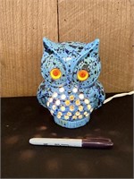 Vintage Blue Owl Night Light W/ Glass Eyes
