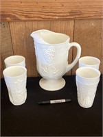 Vintage Milk Glass Grapes Pitcher