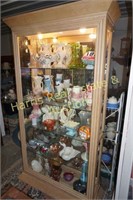 OAK CURIO CABINET WITH 5 SHELVES AND MIRROR BACK