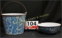 BLUE GRANITE WATER BUCKET & BOWL