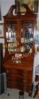 ANTIQUE SECRETARY WITH GLASS DOOR AND MIRROR BACK