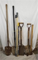 Lot Of Various Shovels, Axe & Poles