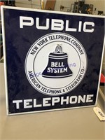PUBLIC TELEPHONE TIN SIGN, 15.5 X 15.5"