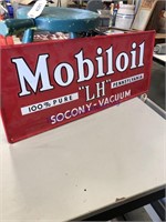 MOBILOIL "LH" TIN SIGN, 9.5 X 23.5"