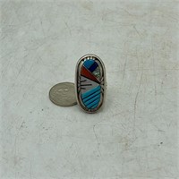 STERLING SILVER TURQUOISE INLAY RING 11g
