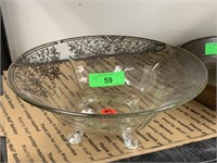 LARGE ROUND FOOTED STERLING SILVER OVERLAY BOWL