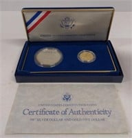 (E) 1987 U.S. Constitution Two-Coin Proof Set In B