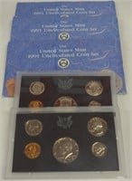 (E) (3) 1991 U.S Mint Uncirculated Sets & 2 Proof
