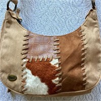 Lei cowhide & leather patch purse