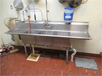 Stainless steel 3 bay sink. Measures 90" long.