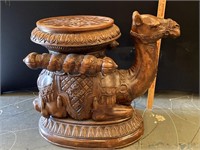 Carved Wooden Camel Plant Stand w/ Removable Lid