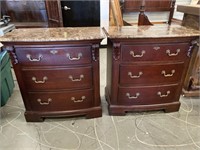 2 - Thomasville Marble Top Bedside Tables
