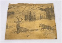 Montana Blackfoot Indian Pencil Drawing Wolf