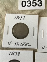 Lot of 4 V-Nickel coins