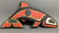 Wood Carved Cal Matilpi Jumping Salmon