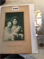 Vintage Madonna & Child & 4 medals