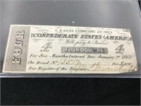 1865 Confederate $4 Bill