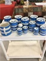 Full blue and white canister kitchen set