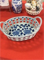 Blue and white ceramic decorative basket
