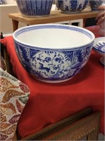 Large blue and white hand painted bowl
