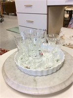 Crystal Liquor glasses and decorative pie pan