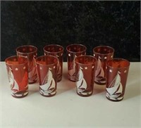 Vintage red sailboat glasses
