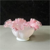 Fenton silver crest pink and white dish with curly