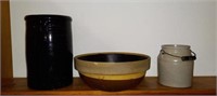 3 pieces stoneware, cylinder crock, Bowl etc