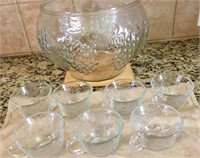 Vintage glass punch bowl & cups