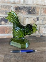 Vtg Green Glass Rooster Figurine