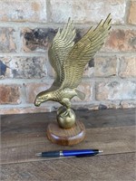 Vintage Brass Eagle W/Wood Stand