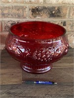 Large Vintage Red Glass Fruit Bowl