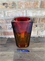 Large Vintage Red Amber Heavy Glass Vase