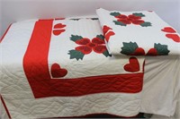 Pair of Handmade Red, Green and White Quilts