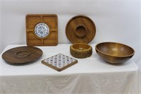 Wooden Tray and Bowls Lot