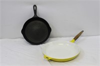 Antique Erie Cast Iron and Copco Enameled Iron Pan