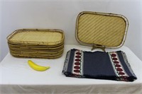 Set of Mid Century Bamboo Trays & Apple Placemats