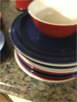 Partial set of patriotic colored dishes