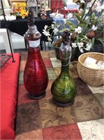 Set of two glass red and green jars