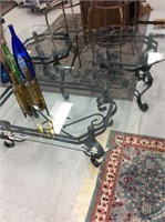 Metal and glass coffee table and two side tables