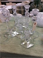 Set of six Lambert crystal candleholders