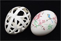 (2) Hand Sketched & Carved Decorative Eggs