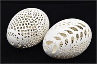 (2) Carved Goose Eggs Decor