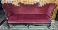 Antique Carved Mahogany & Red Velvet Sofa