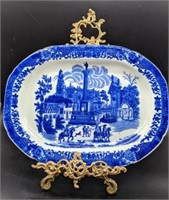 Large Victorian Flow Blue Platter